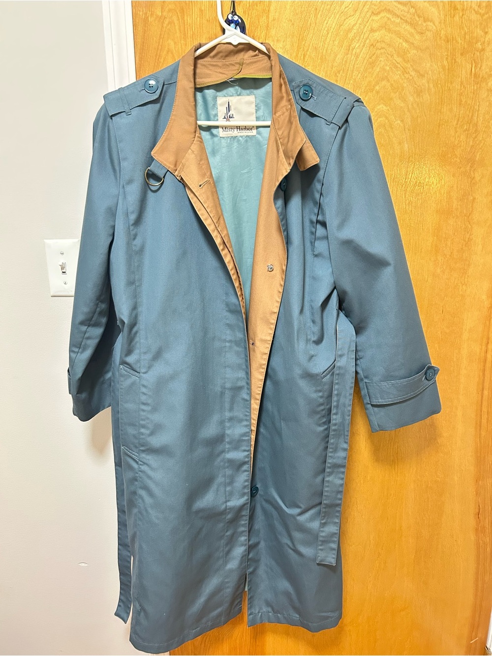 Misty Harbor Trench Coat — Slate Blue/Teal, Belted
